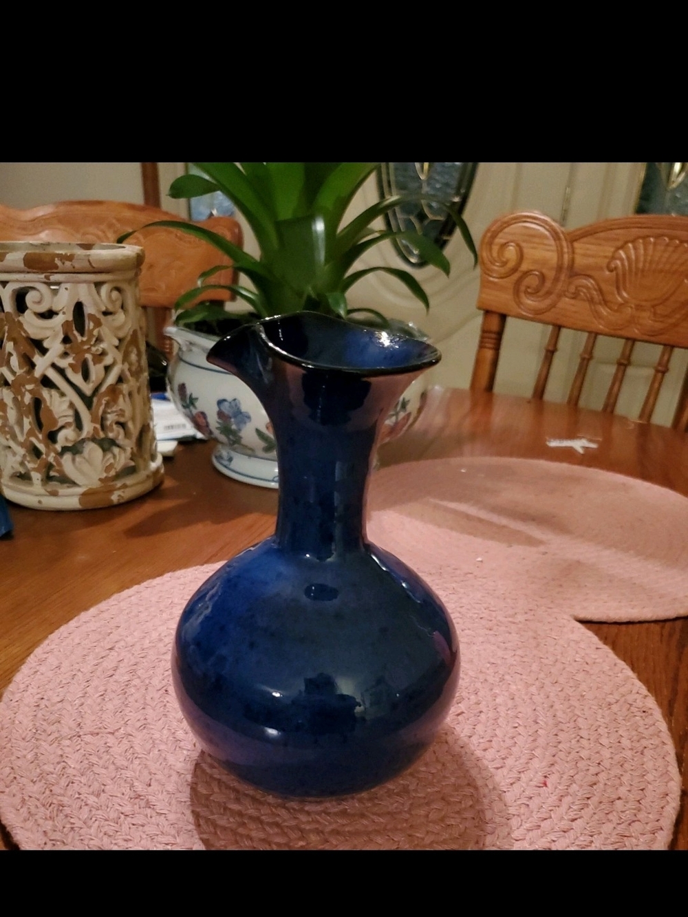 Handmade Cobalt Blue Glazed Art PotDeep Blue Ceramic Pitcher Vase - Home Accents